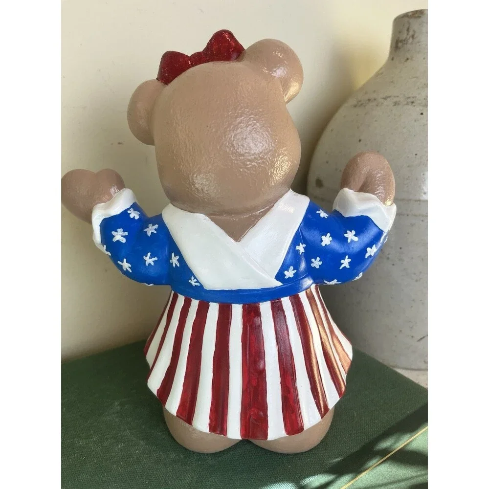Vintage Ceramic Mold 9" Adorable Hand Painted Mrs USA Patriotic Bear / USA - Picture 4 of 7